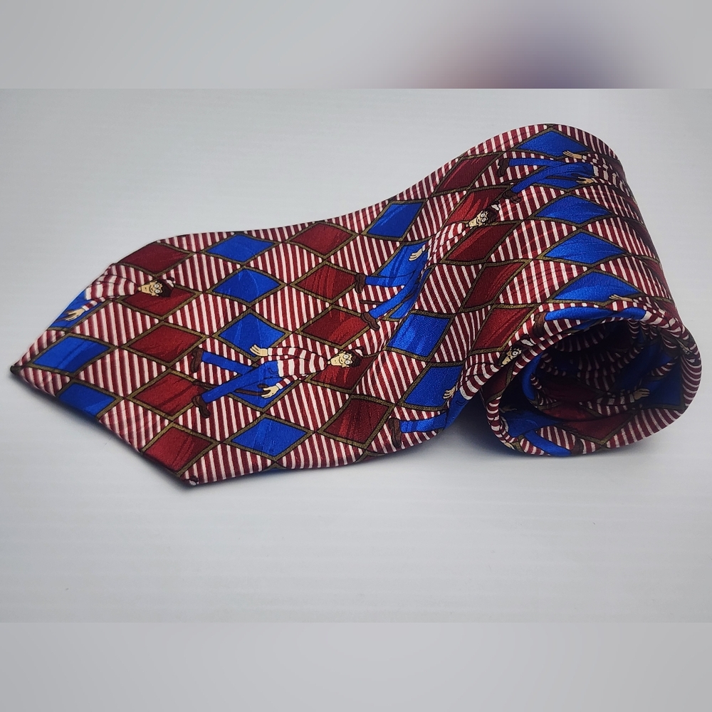 Elegant Geometric Patterned Tie - Red Blue Vintage 1997 Where's Waldo Men's RM